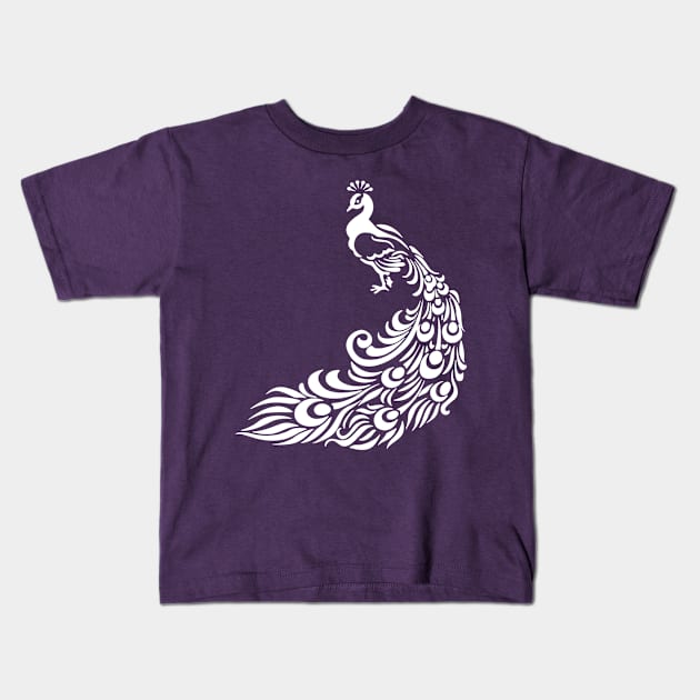 Extravagant White Peacock Kids T-Shirt by CeeGunn